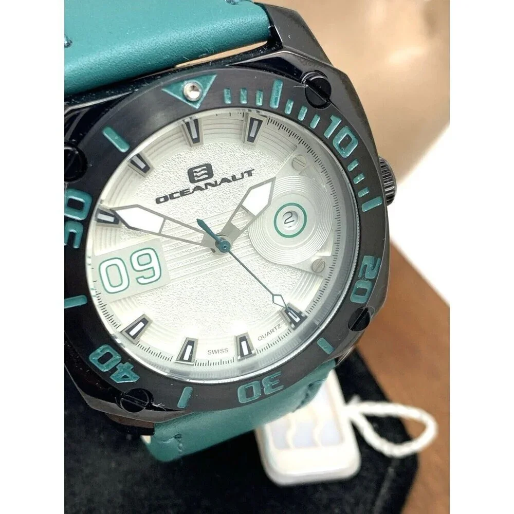 Oceanaut Men's Watch OC1343 Barletta Silver Dial Date Leather Band 44mm